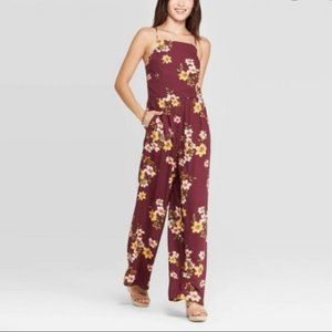 Summer Elegant Floral Square Neck Adjustable Spaghetti Strap Jumpsuit EUC Size M